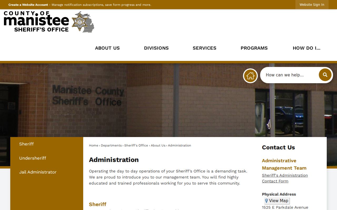 Eastlake criminal history Sheriff administration in Manistee County