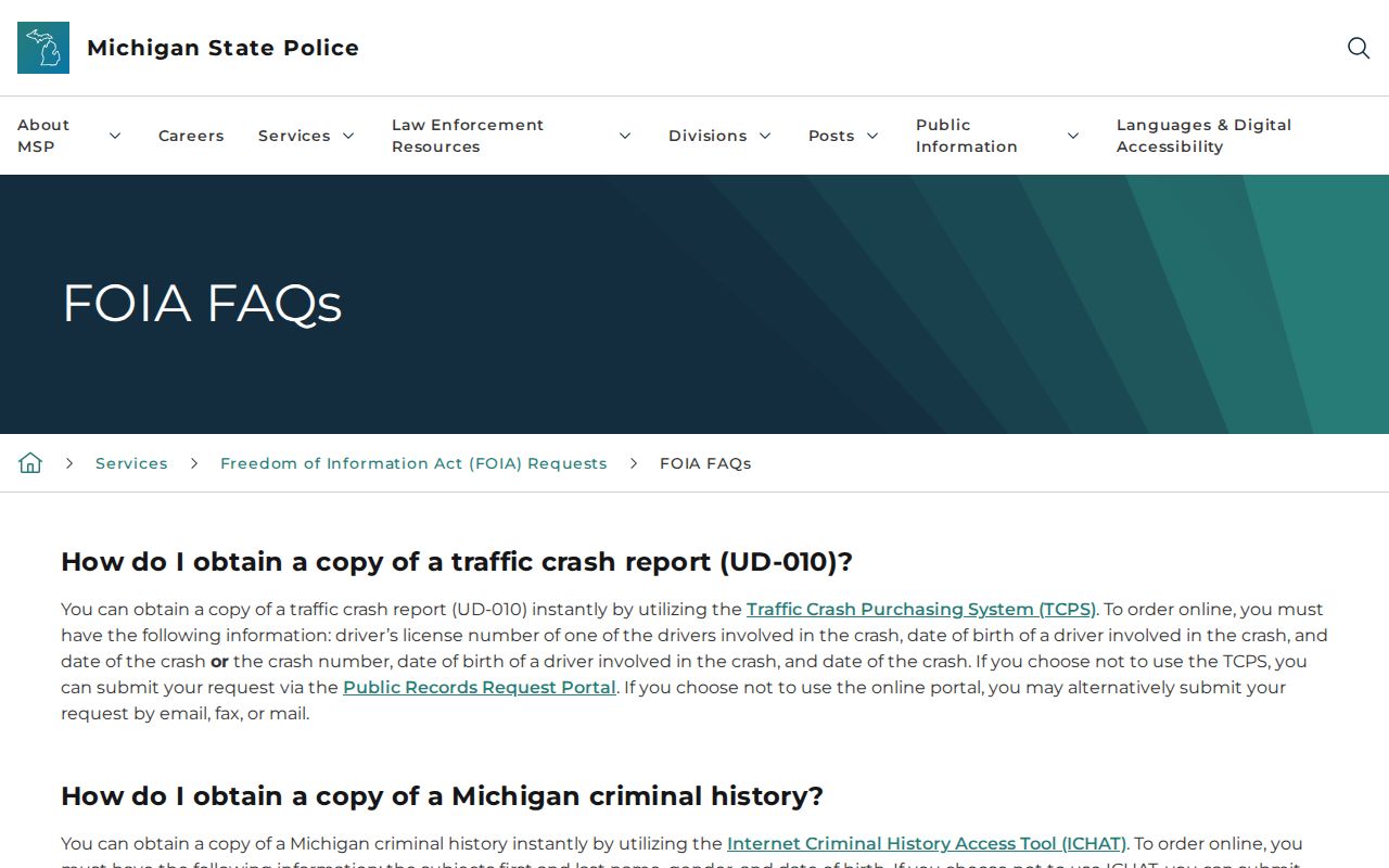 Kaleva criminal records MSP FOIA guidance for Manistee County