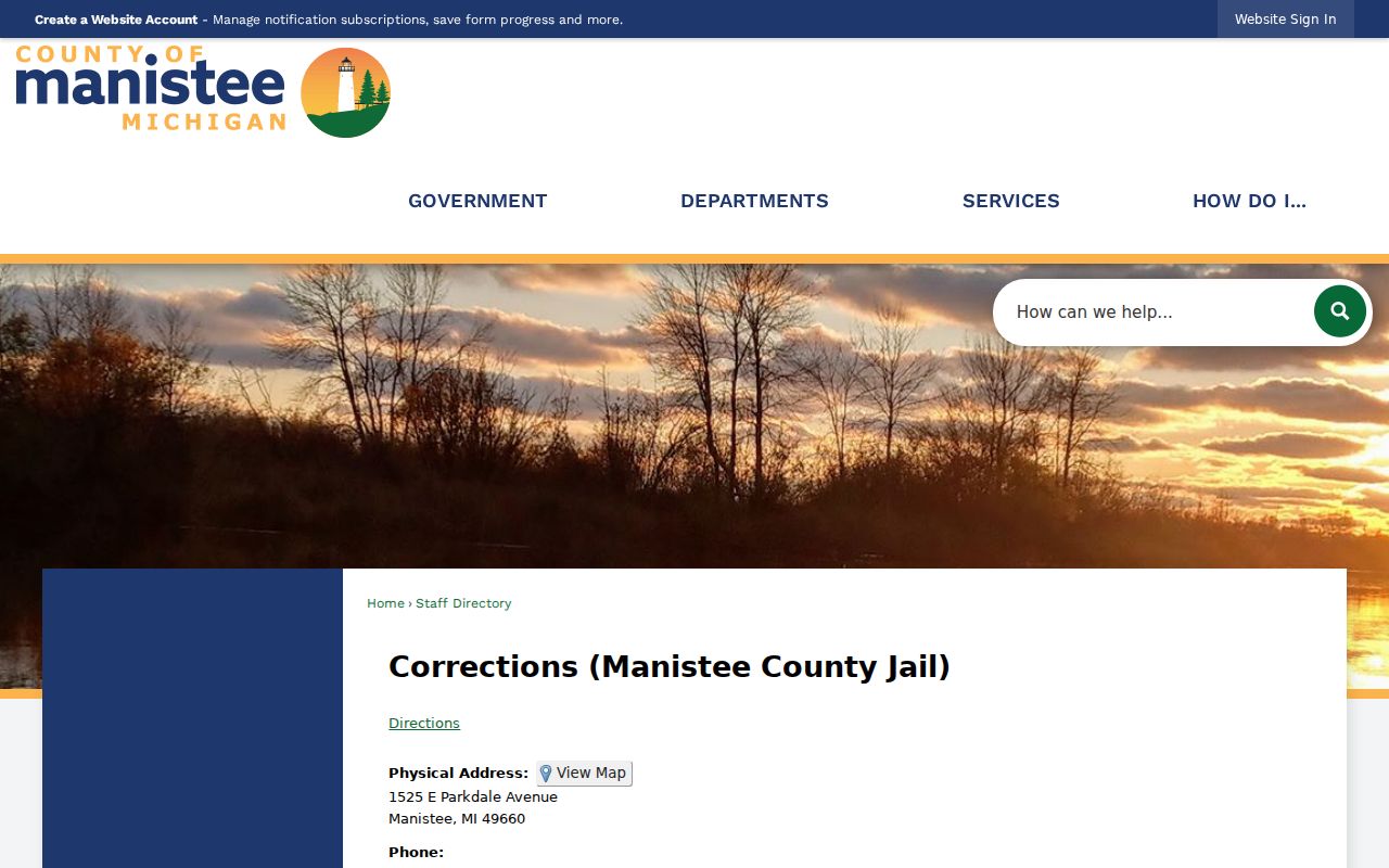 Manistee County jail directory with official custody contact details