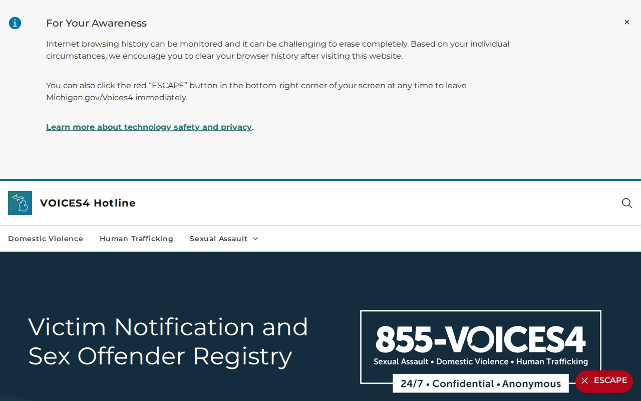 Michigan MI-VINE custody notification information for Manistee County cases