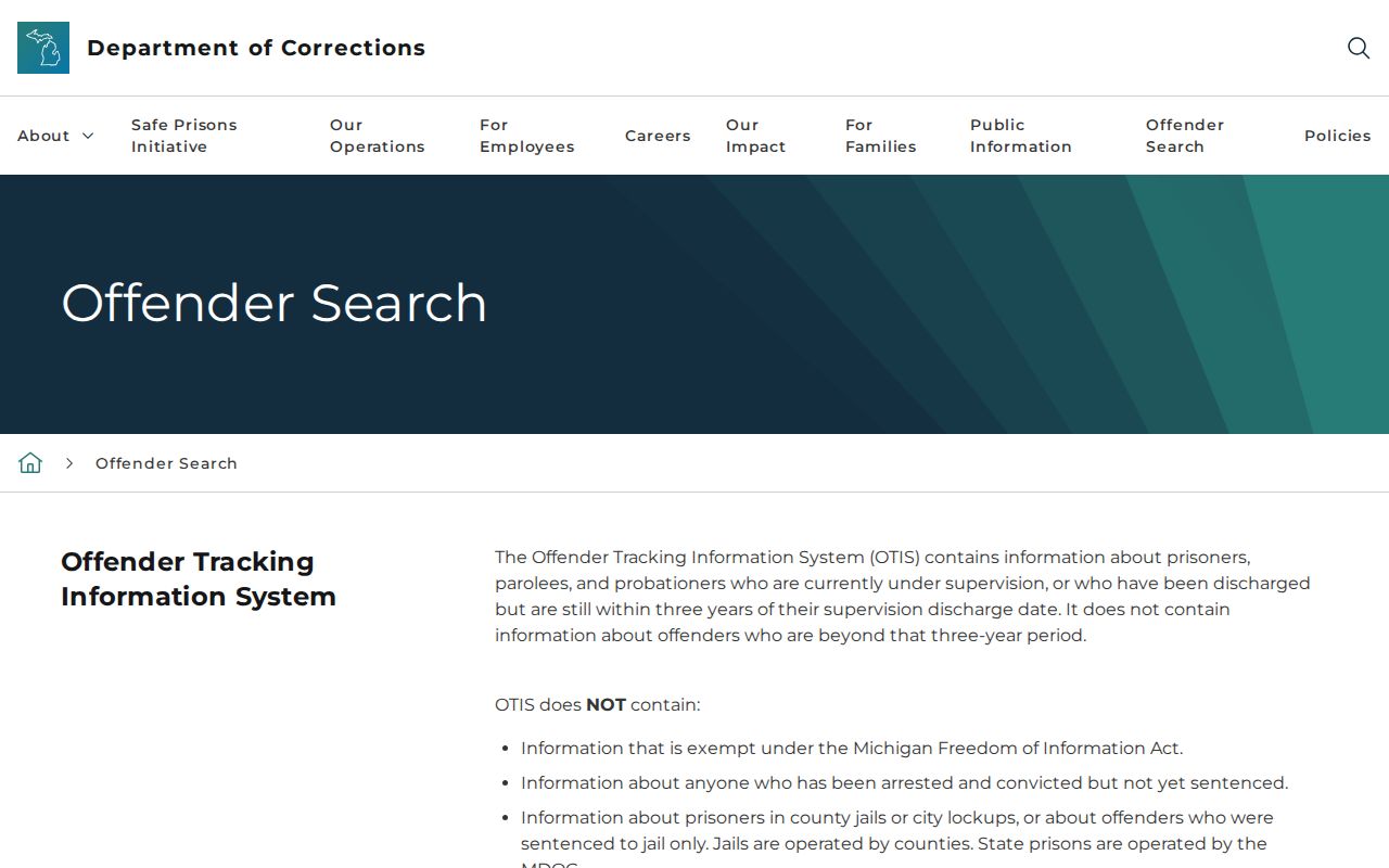 Michigan OTIS offender search for state custody and supervision records