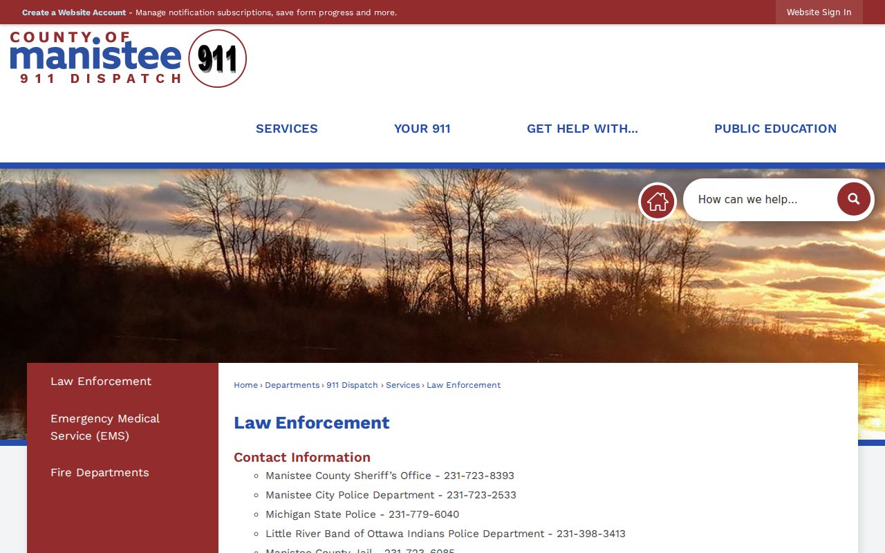 Manistee city criminal records law enforcement directory in Manistee County