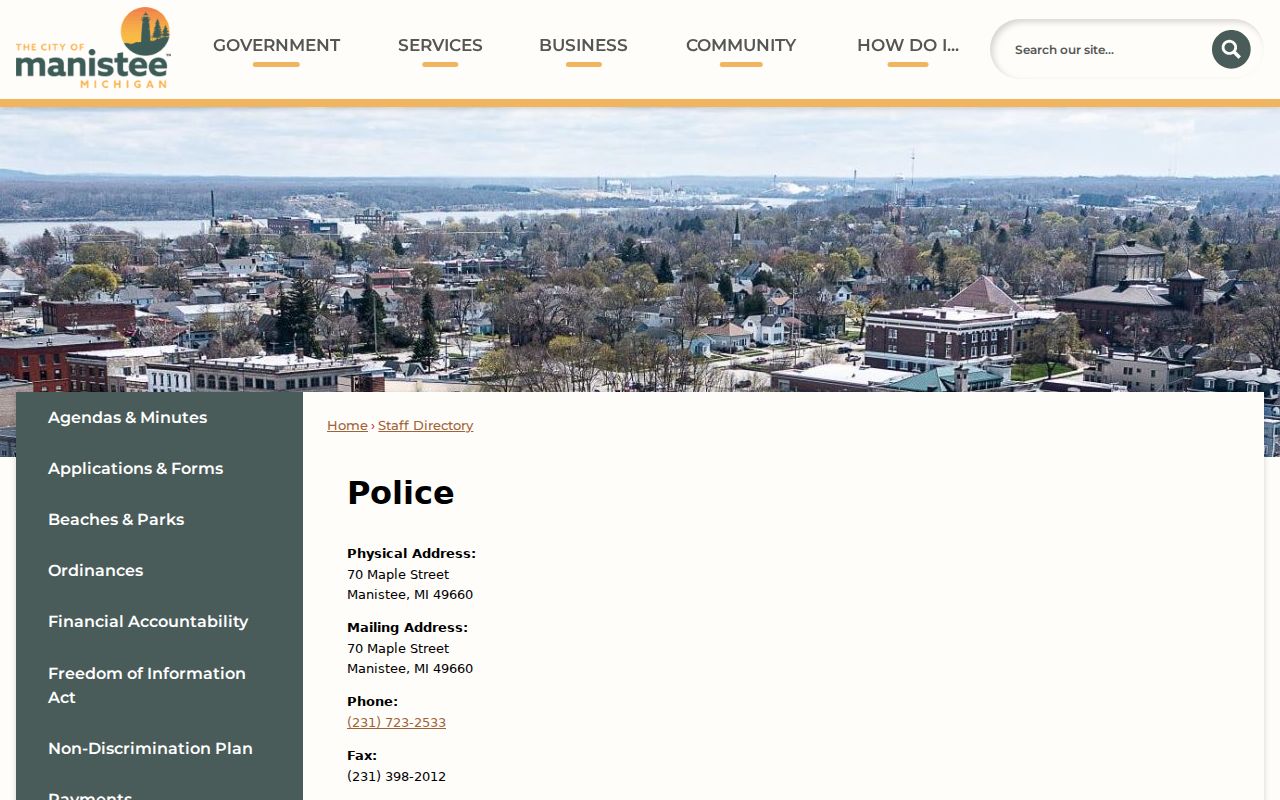 Manistee city criminal record police counter details in Manistee County