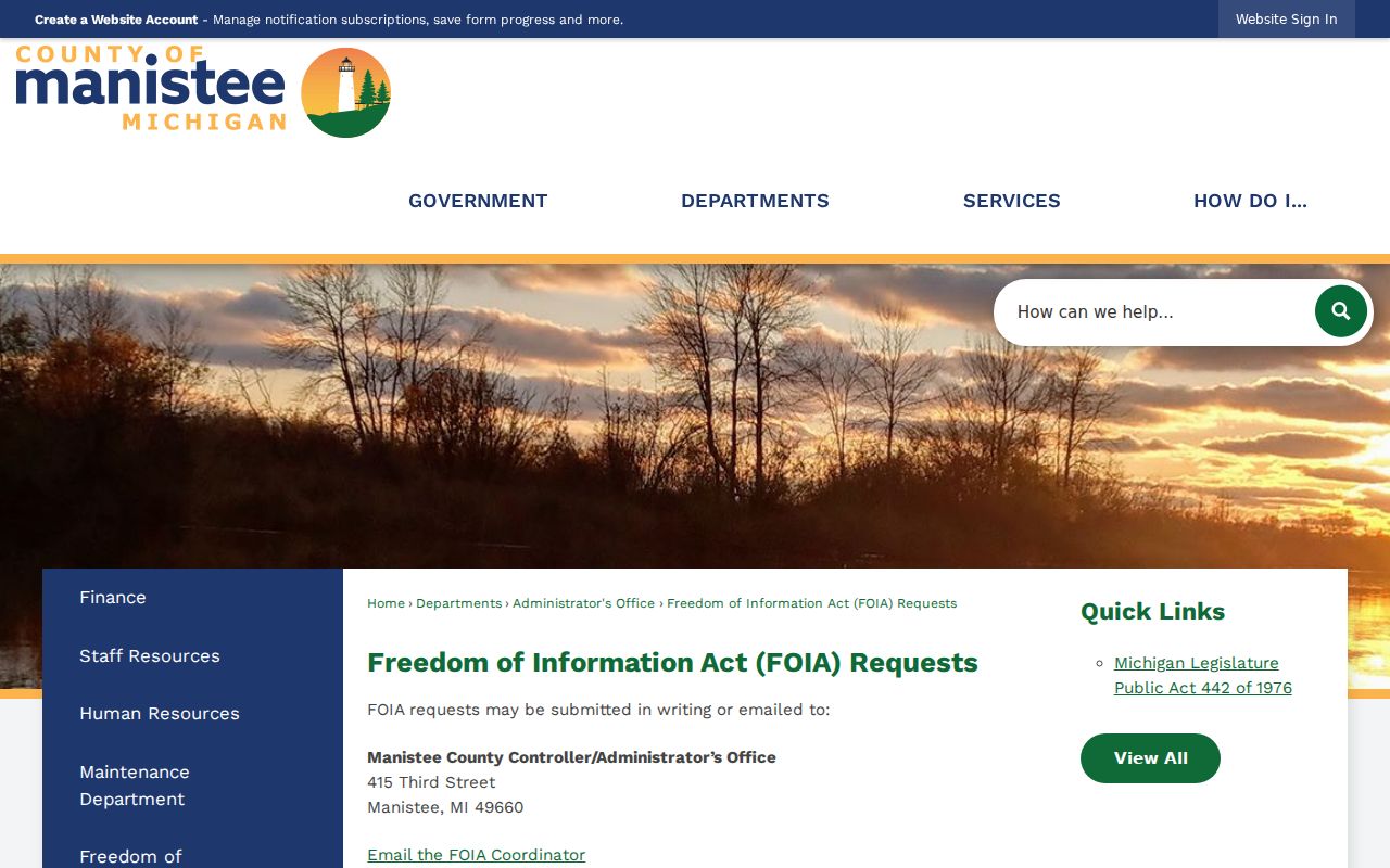 Manistee County Freedom of Information Act request page