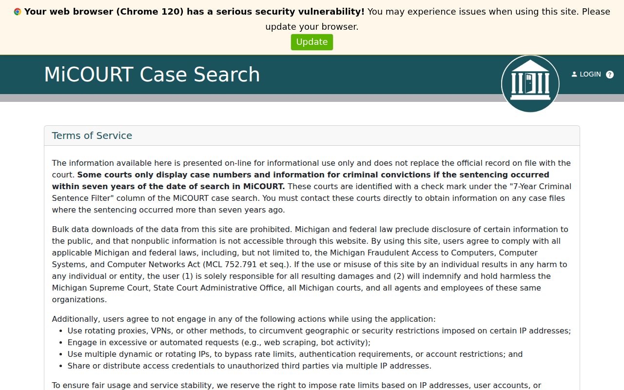 Local Manistee County MiCOURT interface for Manistee County criminal case results