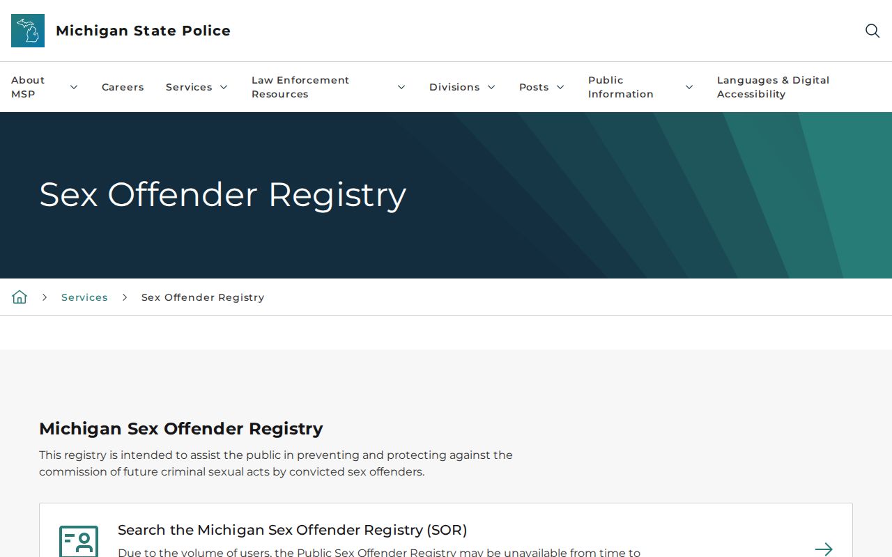 Manistee County sex offender registry guidance from Michigan State Police