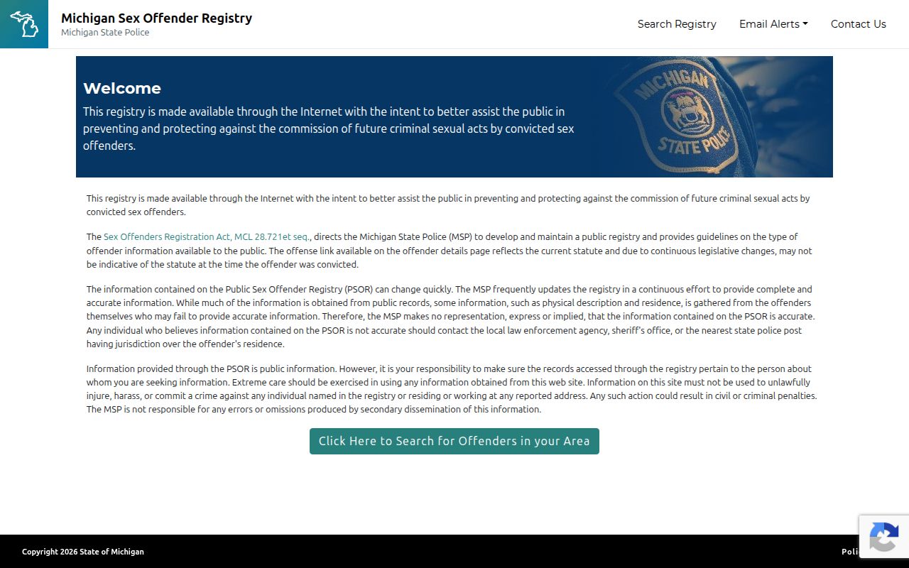 Manistee County sex offender lookup fields on Michigan PSOR