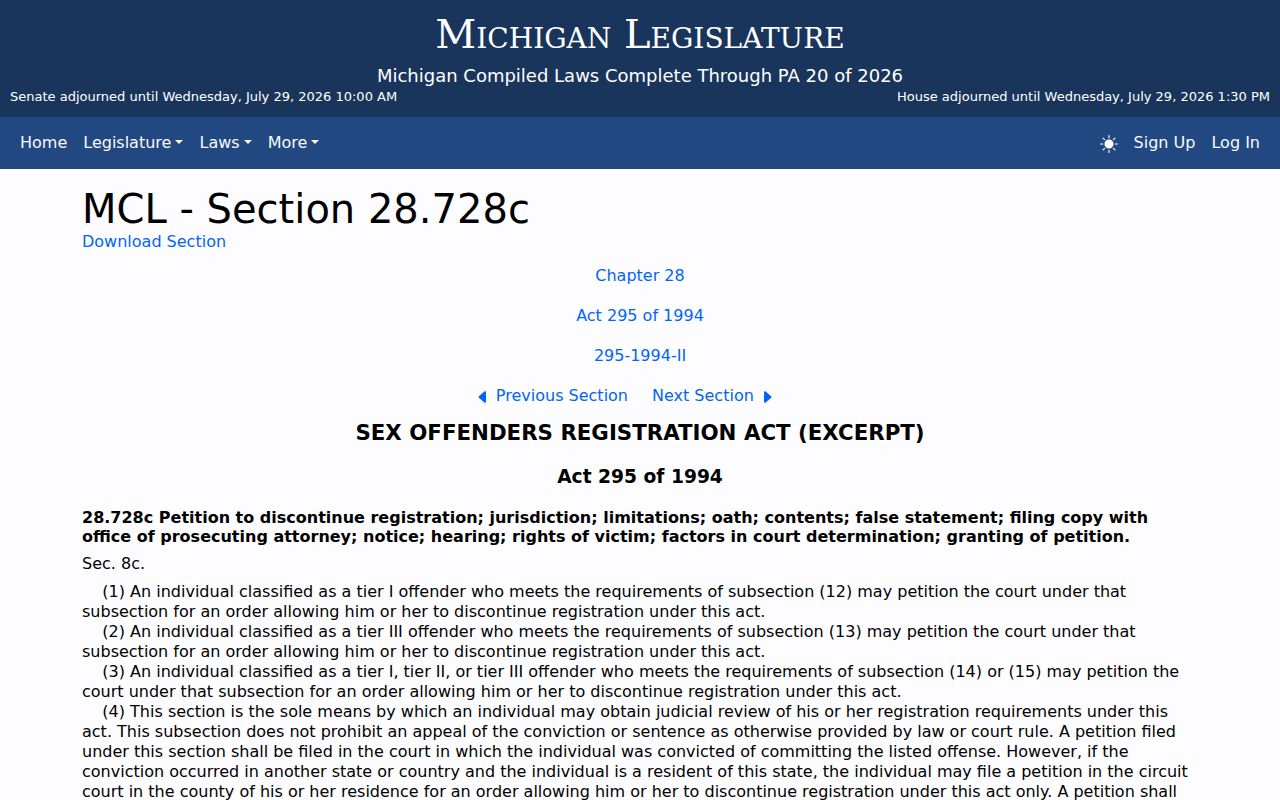 Michigan public registry law for lawful Manistee County sex offender lookup use